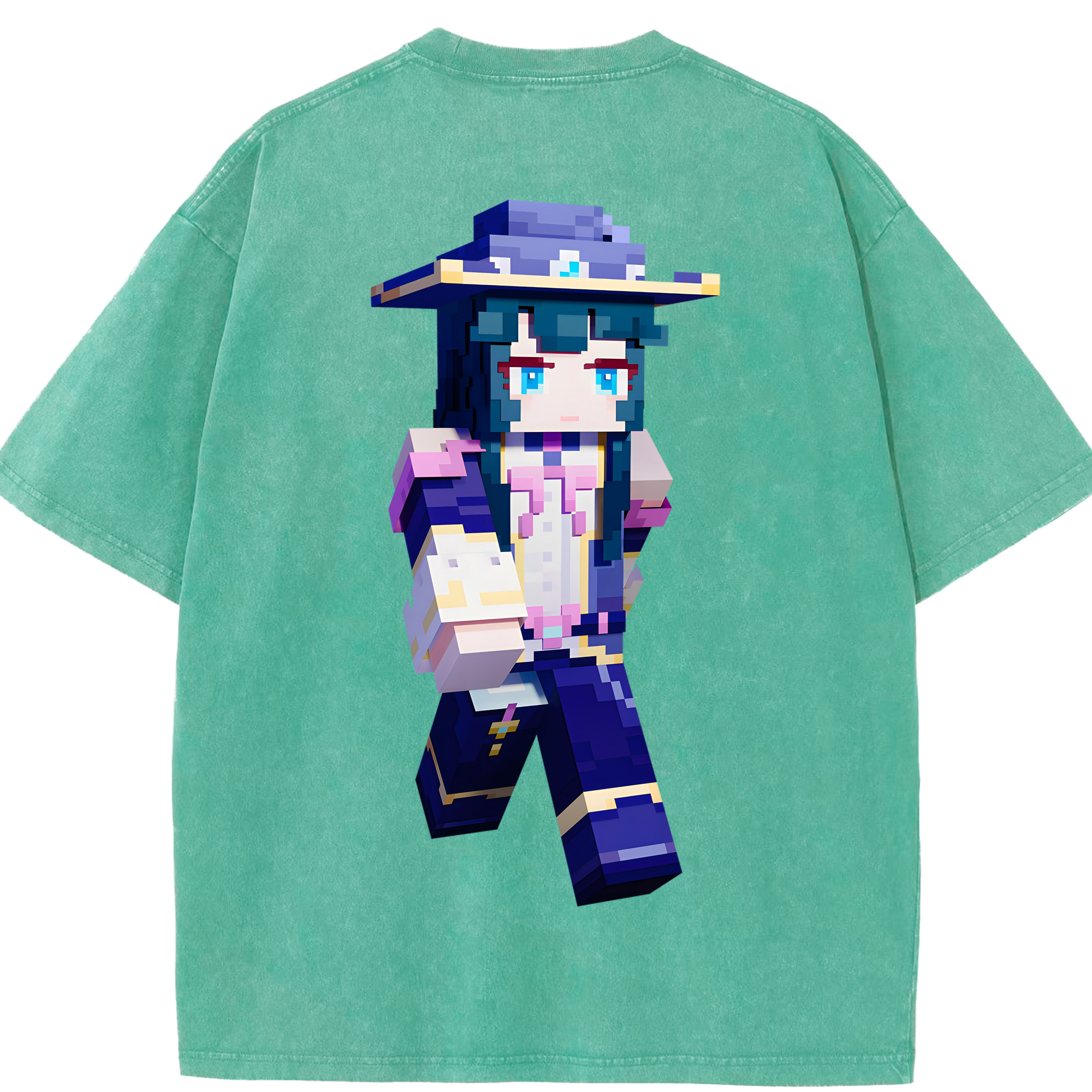 （画像用） マインクラフト ブロックの世界 Minecraft MC Block world 綿100% ヴィンテージ風 半袖Tシャツ（背面プリント）